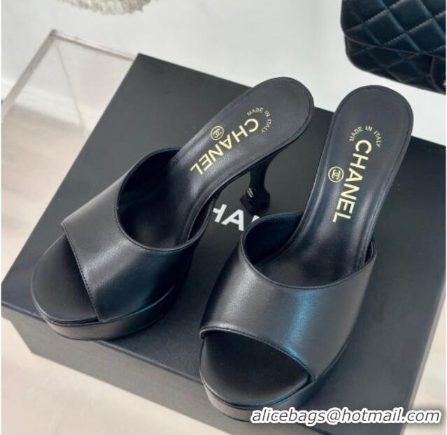 Shop Duplicate Chanel Lambskin Platform Slides Sandal 9.5cm Black 407002