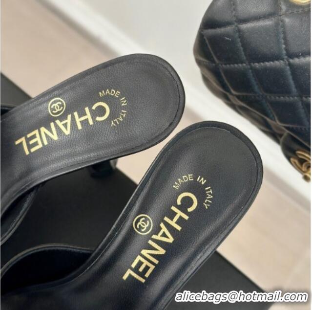 Shop Duplicate Chanel Lambskin Platform Slides Sandal 9.5cm Black 407002