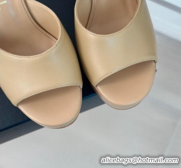 Best Grade Chanel Lambskin Platform Slides Sandal 9.5cm Beige 407003