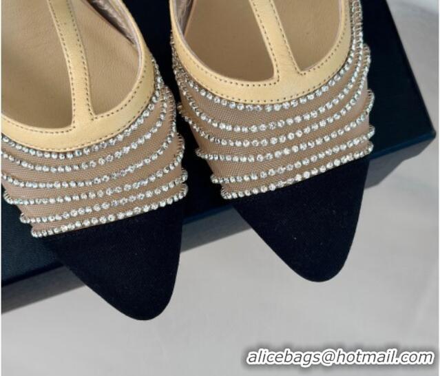 Low Cost Chanel Mesh & Grosgrain Slingback Pumps 8.5cm with Strass Stripes Beige 407005