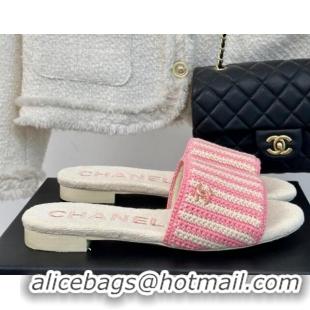 Stylish Chanel Braided Flat Slides Sandal Pink/Beige 407008