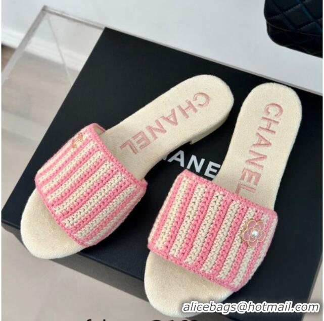 Stylish Chanel Braided Flat Slides Sandal Pink/Beige 407008