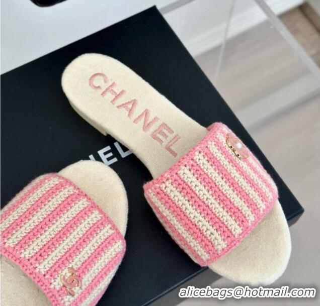 Stylish Chanel Braided Flat Slides Sandal Pink/Beige 407008