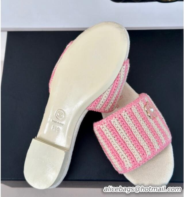 Stylish Chanel Braided Flat Slides Sandal Pink/Beige 407008