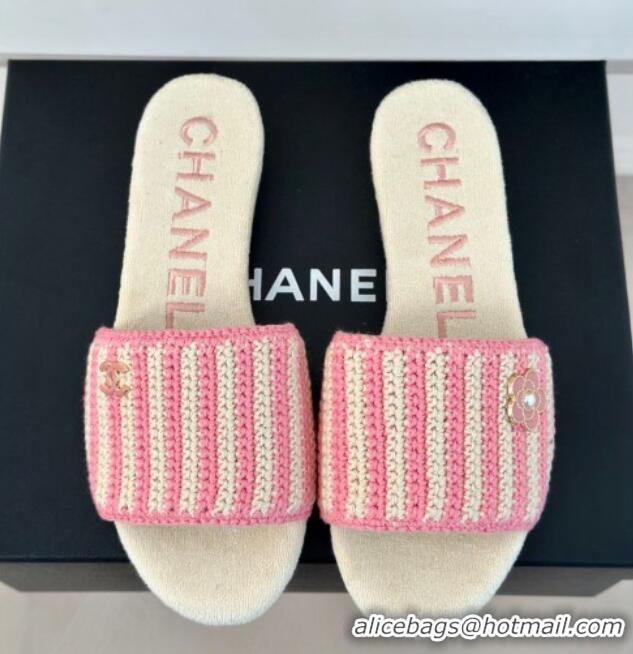 Stylish Chanel Braided Flat Slides Sandal Pink/Beige 407008