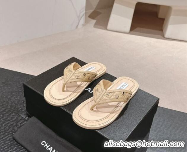 Good Product Chanel Calfskin Flat Thong Slide Sandal with Charm Beige 407012