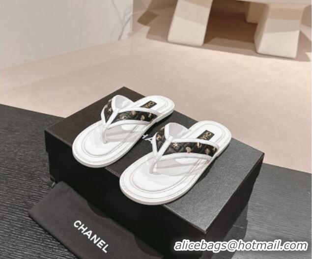 Sophisticated Chanel Calfskin Flat Thong Slide Sandal with Charm White/Black 407013