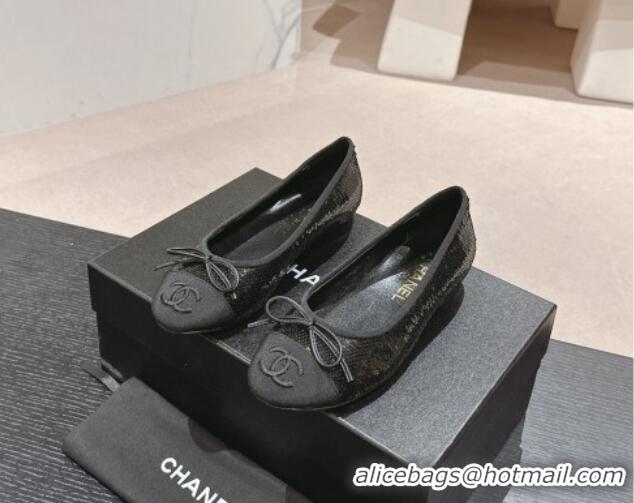 Shop Duplicate Chanel Sequins Classic Ballet Flats Black 407014