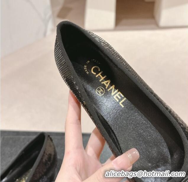 Shop Duplicate Chanel Sequins Classic Ballet Flats Black 407014