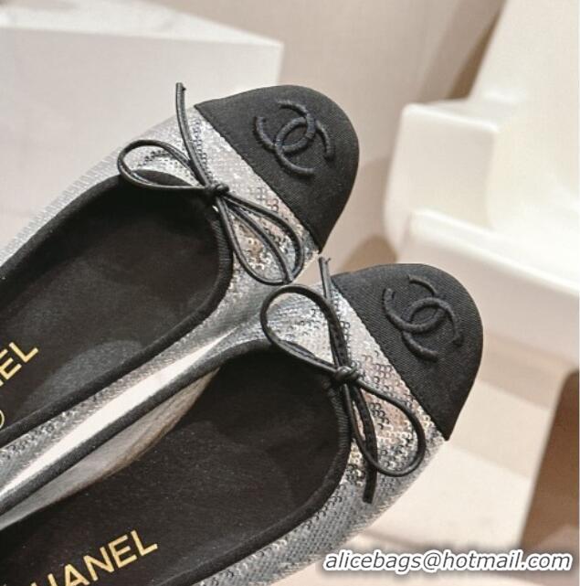 Hot Style Chanel Sequins Classic Ballet Flats Silver 407015