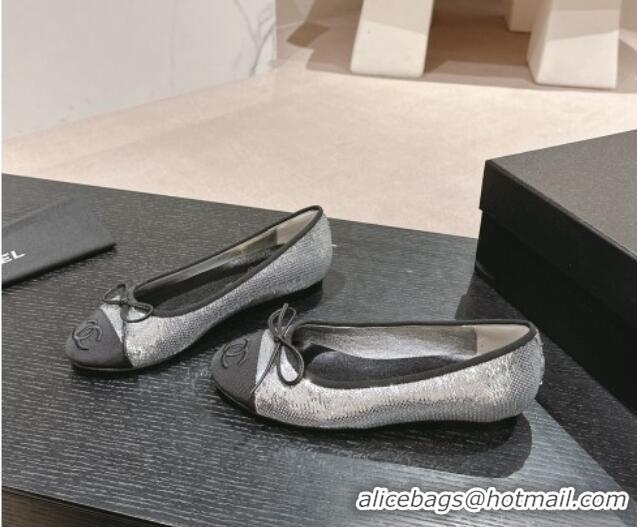 Hot Style Chanel Sequins Classic Ballet Flats Silver 407015