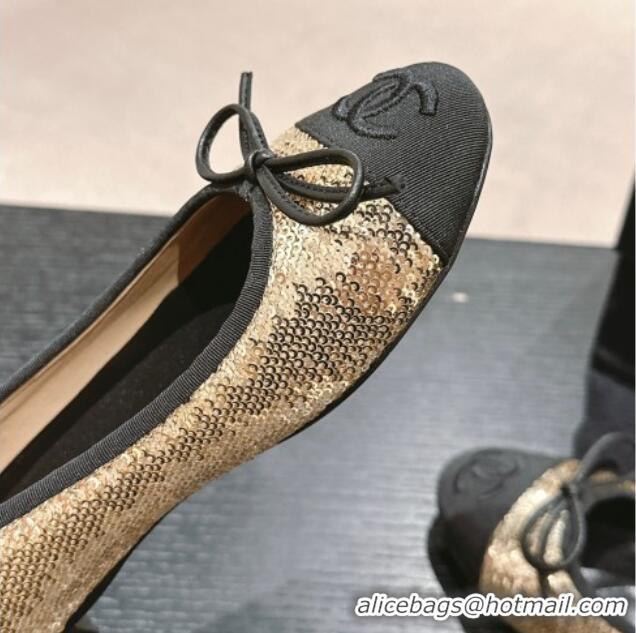 Top Design Chanel Sequins Classic Ballet Flats Gold 407016