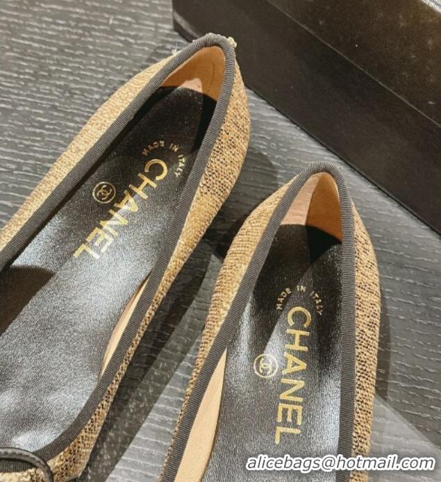 Top Design Chanel Sequins Classic Ballet Flats Gold 407016