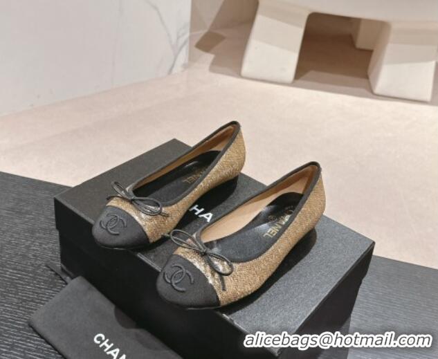 Top Design Chanel Sequins Classic Ballet Flats Gold 407016