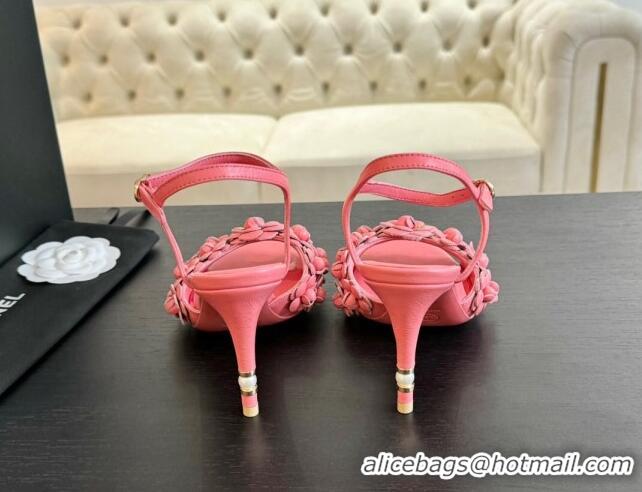 Stylish Chanel Lambskin Heel Sandals 8cm with Bloom Pink 407020