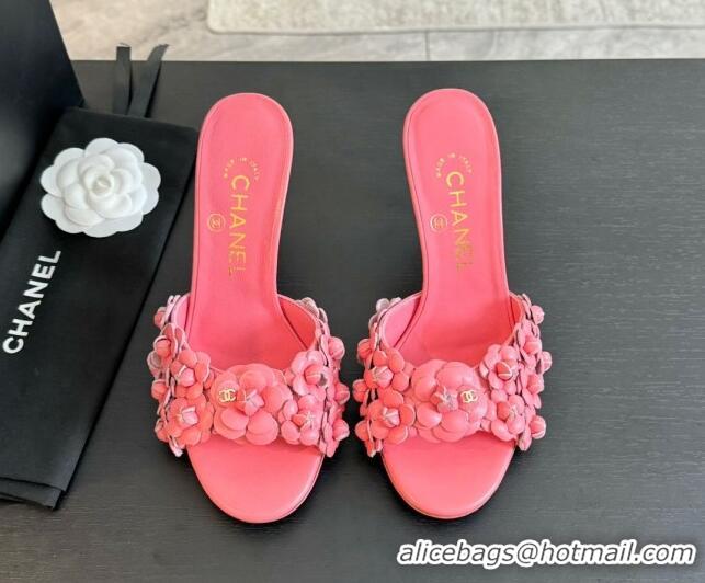 Sophisticated Chanel Lambskin Heel Slides Sandal 8cm with Bloom Pink 407022