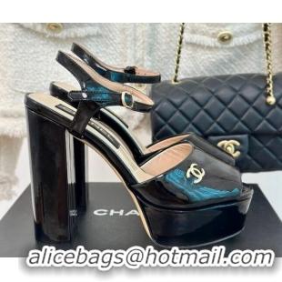 Fashion Chanel Patent Calfskin Platform High Heel Sandals 11.5cm Black 407027