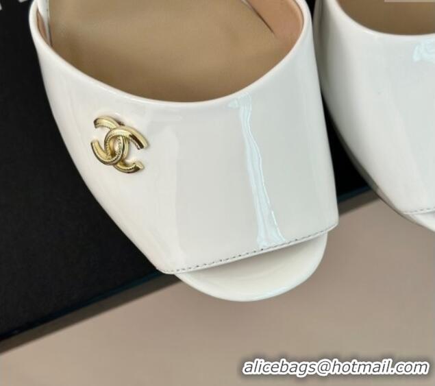 Big Discount Chanel Patent Calfskin Platform High Heel Sandals 11.5cm White 407028