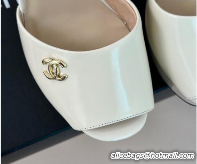 Luxury Chanel Patent Calfskin Platform High Heel Sandals 11.5cm Cream White 407029