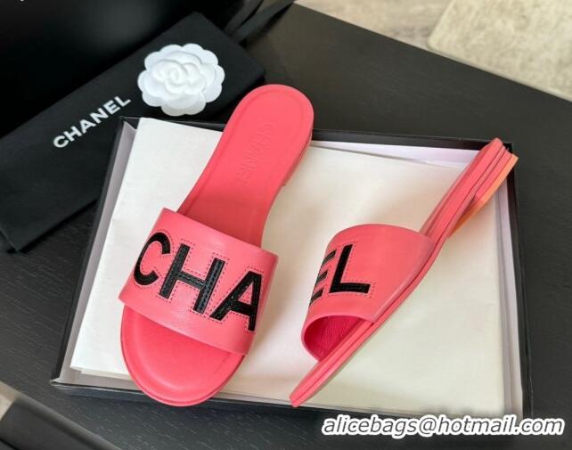 Comfortable Chanel Calfskin & Patent Flat Slides Sandal Pink 701036