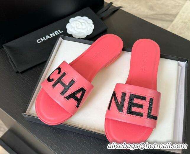 Comfortable Chanel Calfskin & Patent Flat Slides Sandal Pink 701036