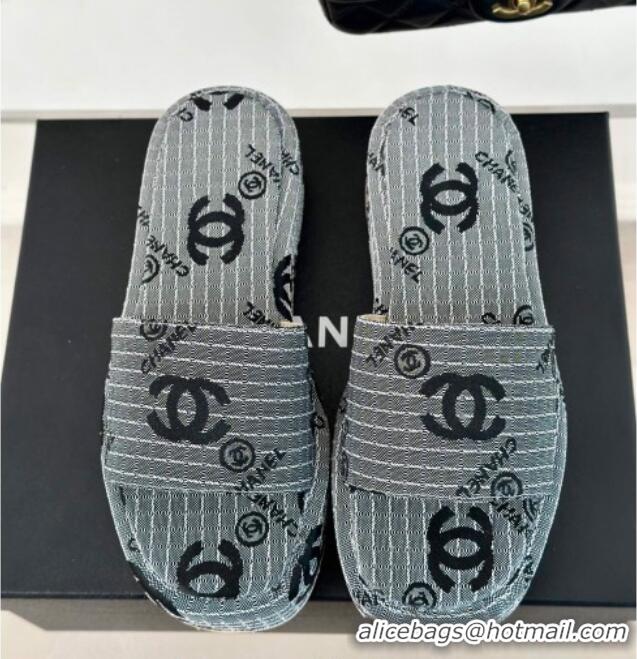 Good Looking Chanel CC Canvas Platform Slides Sandal 4cm Grey 701041