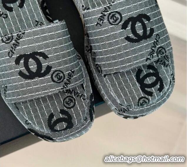 Good Looking Chanel CC Canvas Platform Slides Sandal 4cm Grey 701041