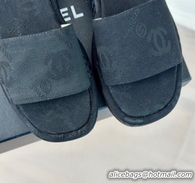 Stylish Chanel CC Canvas Platform Slides Sandal 4cm Black 701043