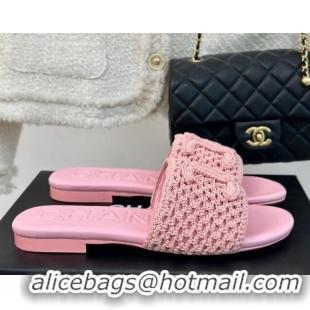 Good Quality Chanel Crochet Flat Slides Sandal Pink 701044