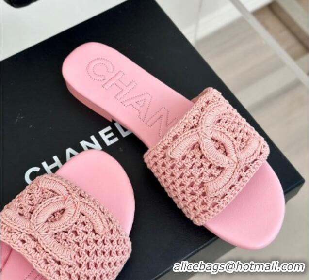 Good Quality Chanel Crochet Flat Slides Sandal Pink 701044