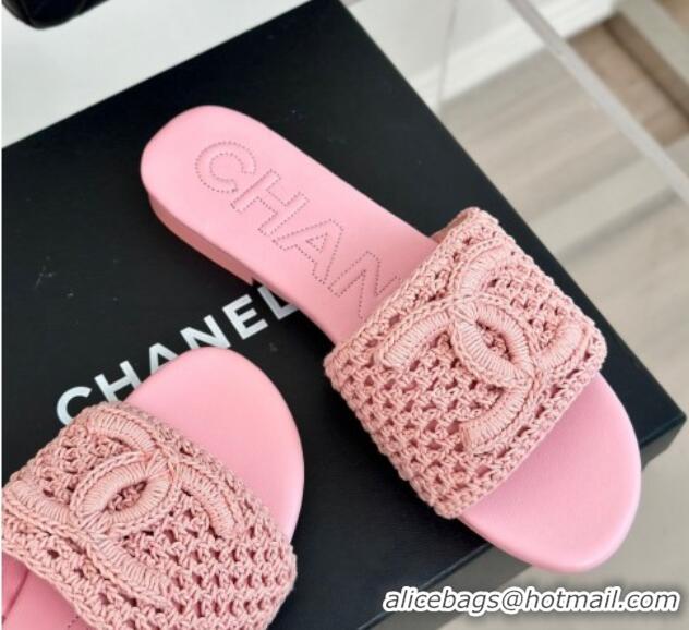 Good Quality Chanel Crochet Flat Slides Sandal Pink 701044