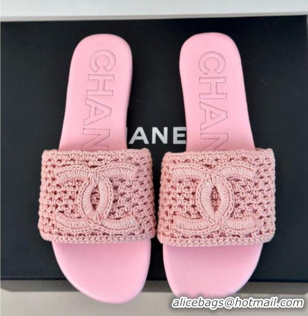 Good Quality Chanel Crochet Flat Slides Sandal Pink 701044