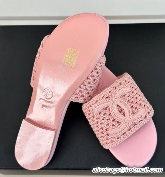 Good Quality Chanel Crochet Flat Slides Sandal Pink 701044