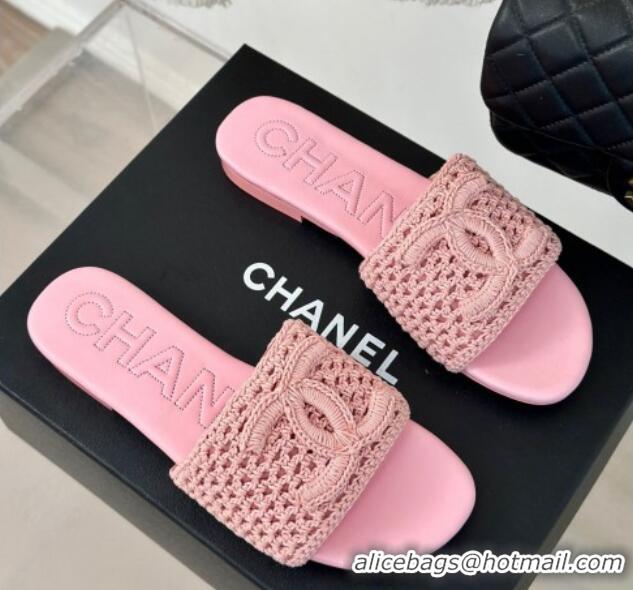 Good Quality Chanel Crochet Flat Slides Sandal Pink 701044