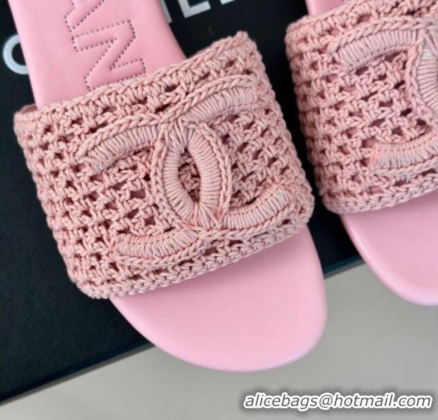 Good Quality Chanel Crochet Flat Slides Sandal Pink 701044