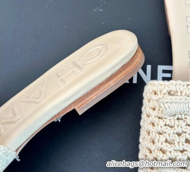 Unique Style Chanel Crochet Flat Slides Sandal Light Beige 701045