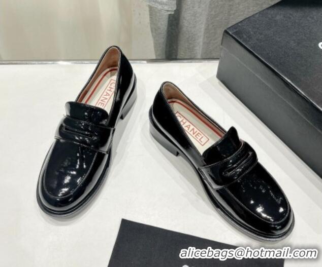 Lowest Price Chanel Patent Calfskin Loafers Black 701047