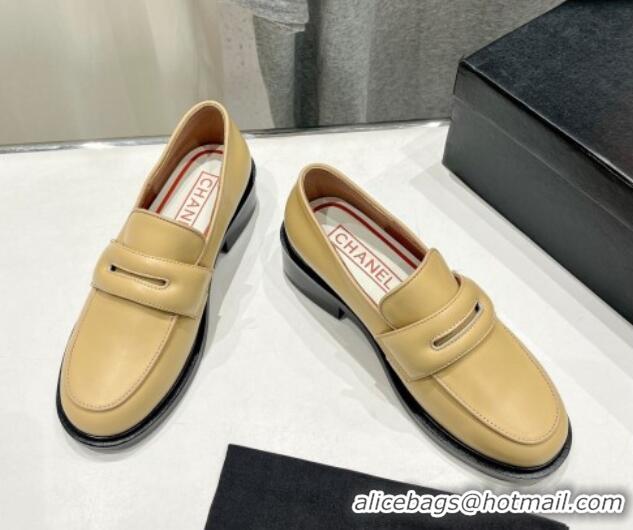 Big Discount Chanel Calfskin Loafers Apricot 701048