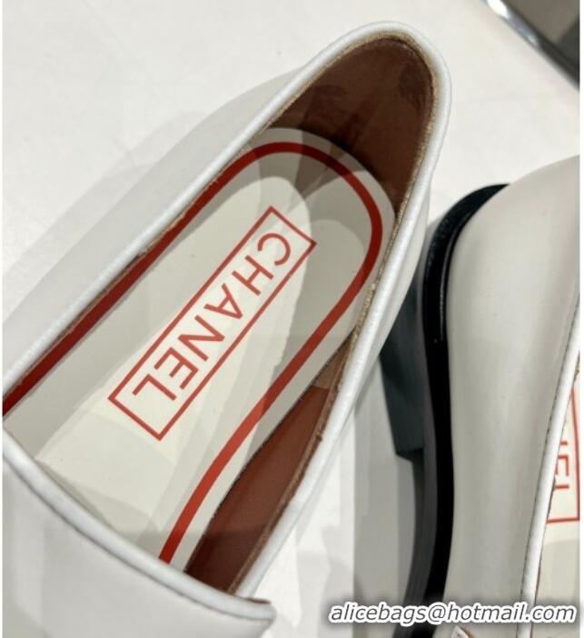 Durable Chanel Calfskin Loafers White 701049