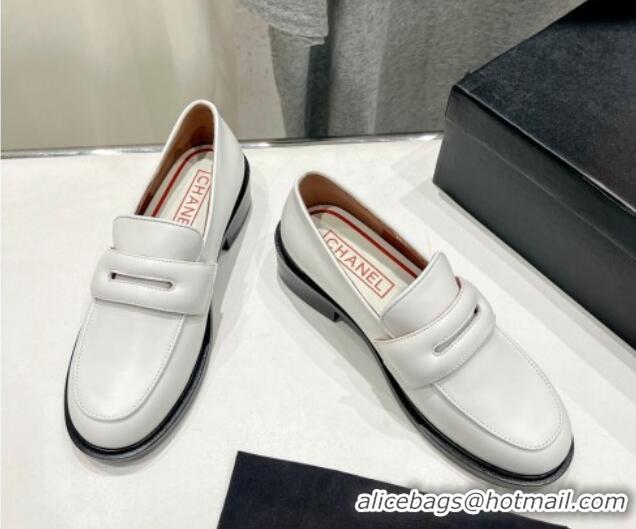 Durable Chanel Calfskin Loafers White 701049