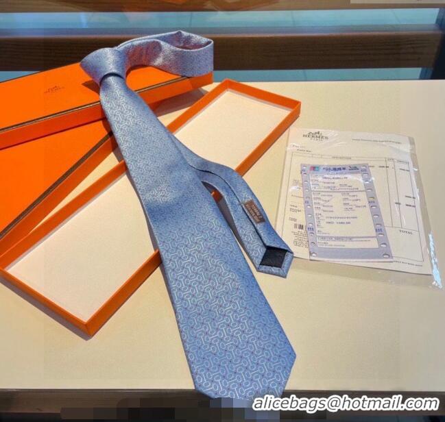 New Release Creation Hermes Silk Tie 030902 Light Blue 2023