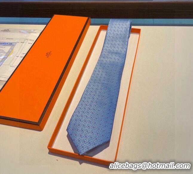 New Release Creation Hermes Silk Tie 030902 Light Blue 2023