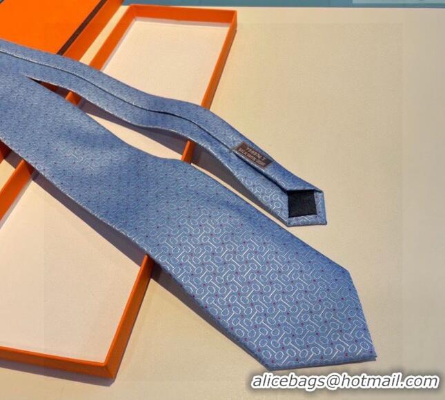 New Release Creation Hermes Silk Tie 030902 Light Blue 2023