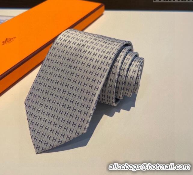 New Product Hermes H Silk Tie 0513 Grey 2023