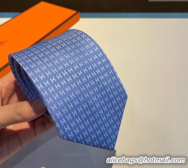 Grade Quality Hermes H Silk Tie 0513 Light Blue 2023