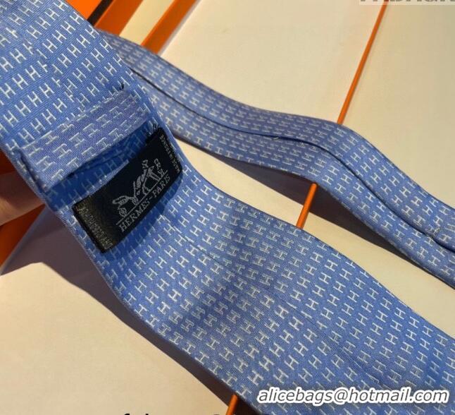 Grade Quality Hermes H Silk Tie 0513 Light Blue 2023