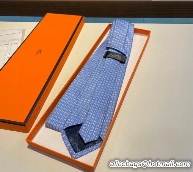 Grade Quality Hermes H Silk Tie 0513 Light Blue 2023