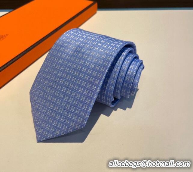 Grade Quality Hermes H Silk Tie 0513 Light Blue 2023