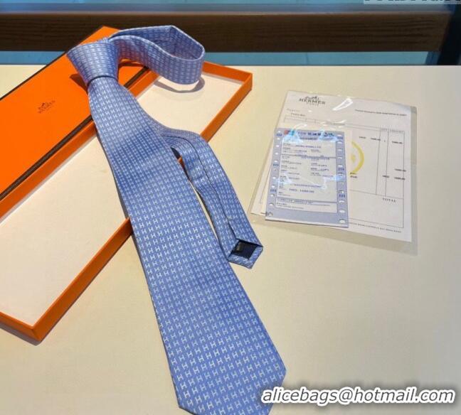 Grade Quality Hermes H Silk Tie 0513 Light Blue 2023