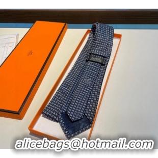 Luxury Cheap Hermes H Silk Tie 0513 Dark Blue 2023